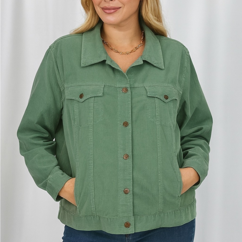 Caribbean Joe Sage Green Corduroy Button-up Women's Jacket (1013)